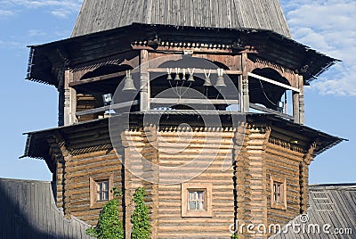 Izmailovo Kremlin in Moscow. Wooden church. Color photo. Stock Photo