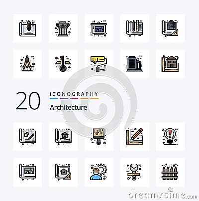 20 Architecture Line Filled Color icon Pack like sketch design construction architect tool Vector Illustration
