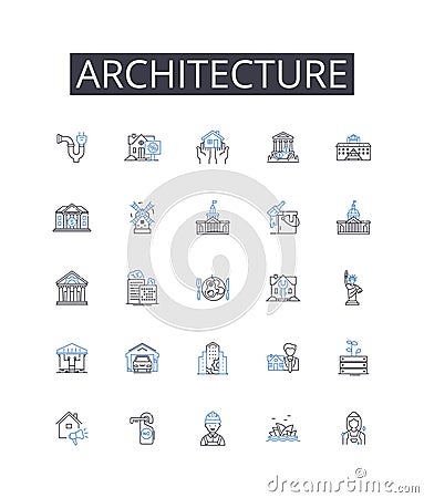 Architecture line icons collection. Mapping, Topography, Geospatial, Remote sensing, Geocoding, Cartography, GIS vector Stock Photo