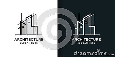 Architecture logo part 2 with line art style, building, unique, Premium Vector Vector Illustration
