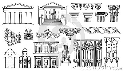Architecture and ornaments set Vector Illustration