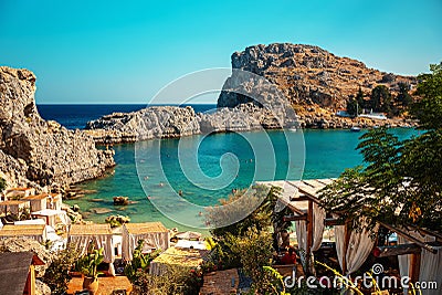 Architecture of Paralia Mikros Gialos beach Stock Photo