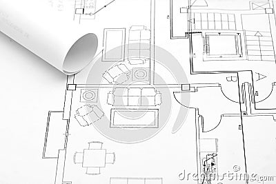 Architecture plan on paper Stock Photo