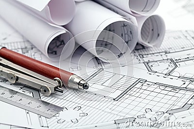 Architecture plan & tools Stock Photo