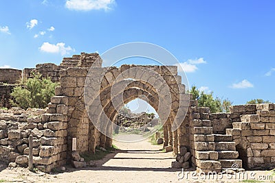Architecture of the Roman period in Caesarea national Park on the Mediterranean coast Stock Photo