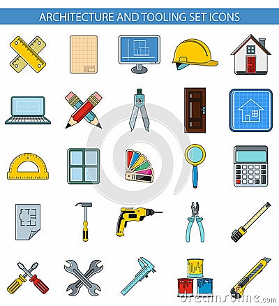 Architecture and tooling set icons Vector Illustration