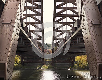 architecture under the bridge. The Thaddeus Kosciusko Bridge in Albany NY. Stock Photo