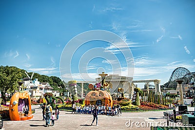 The Architecture and unidentified tourists are in Everland Resort, Yongin City, South Korea, on September 26, 2013 Editorial Stock Photo