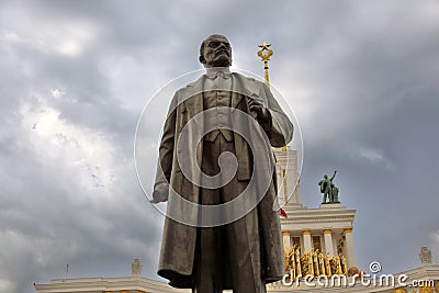 Architecture of VDNKH park in Moscow. Monument to Vladimir Lenin Editorial Stock Photo