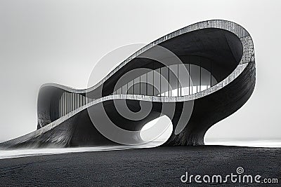 The architecture was designed to follow a wave, high quality, high resolution Cartoon Illustration
