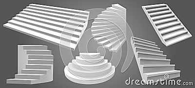 Architecture white realistic stairs. 3d simple interior staircases, modern ladder steps. Stairway isolated vector Vector Illustration