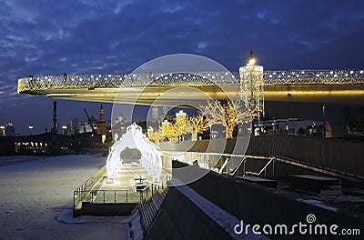 Christmas and New Year decorations in Zaryadye park in Moscow. Editorial Stock Photo