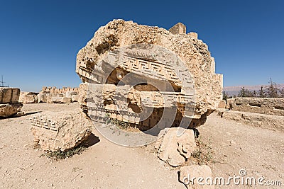 Architrave in Baalbek heritage site, Lebanon Stock Photo