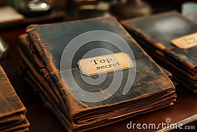 archived files in folders with documents top secret on table Stock Photo