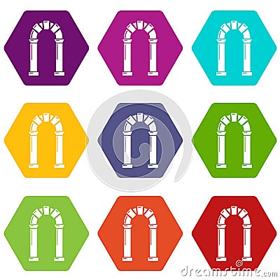 Archway ancient icons set 9 vector Vector Illustration