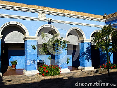 Archway with blue facade in Monastery of Santa Stock Photo