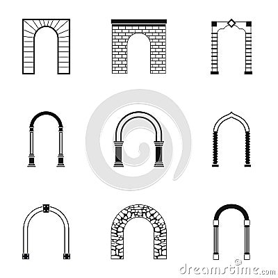 Archway icons set, simple style Vector Illustration