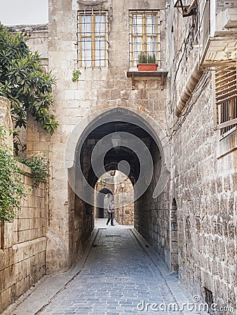 Archway in old town street of aleppo syria Editorial Stock Photo