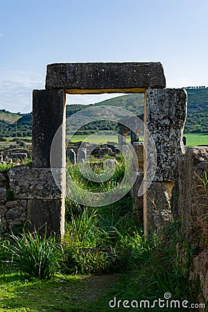 Archway at the Roman Ruins of Volubilis in Morocco Stock Photo