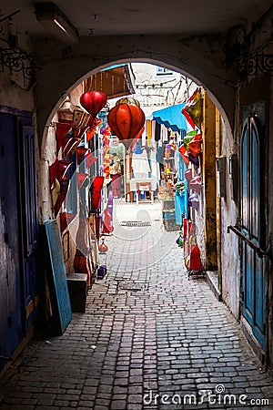 Archway in the souks of Essaouira Editorial Stock Photo