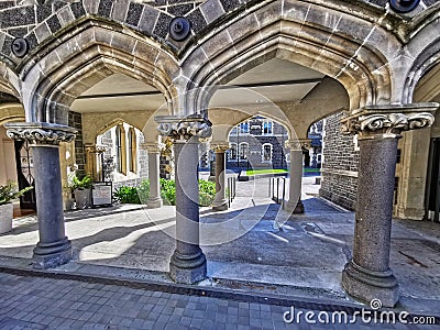 An archway at the University of Canterbury in Christchurch, New Zealand Stock Photo