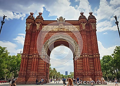 Arco del Triunfo, triumphal arch in the city of Barcelona, Catalonia, Spain. Arc de Triomf built in 1888 by architect Josep Editorial Stock Photo