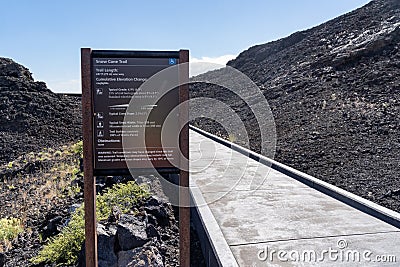 Arco, Idaho - June 30, 2019: Sign for the Snow Cones trail in Craters of the Moon National Monument, managed by the US National Editorial Stock Photo