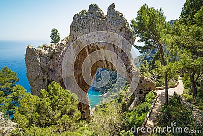 Arco Naturale, natural arch on coast of Capri island, Italy Stock Photo