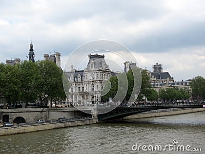 Arcole bridge and City Hall Stock Photo