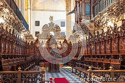 Choir at Minor Basilica of Santa Maria (Basilica de Santa Maria de la Asuncion) - Arcos de la Frontera, Cadiz, Spain Editorial Stock Photo