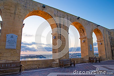 Arcs of Upper Barrakka Gardens, Valletta, Malta Editorial Stock Photo