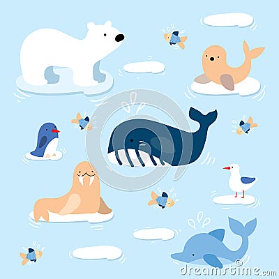 Arctic Animal and Fish Child Graphic Illustration Vector Illustration