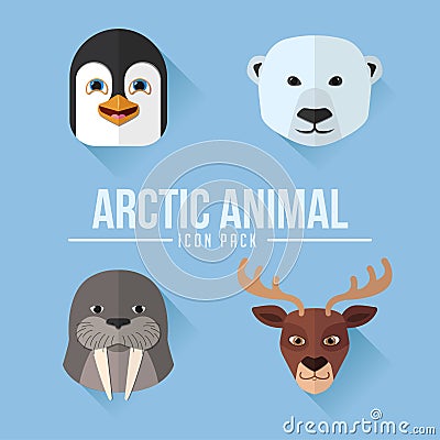 Arctic Animal Flat Icon Pack Stock Photo