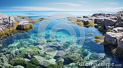 Arctic Coastal Scenery: A Tranquil Pool Of Clear Water Under Rocks Stock Photo
