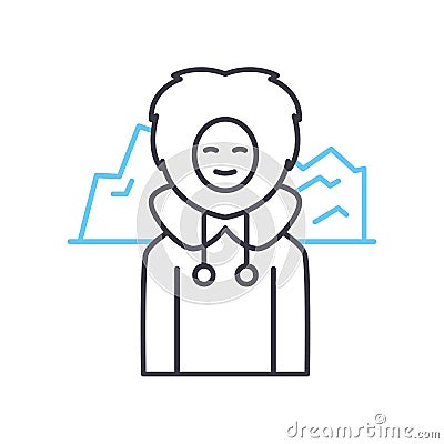 arctic explorer man line icon, outline symbol, vector illustration, concept sign Vector Illustration