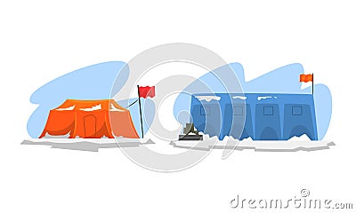 Arctic Explorer Set, Science Research Station, Polar Expedition Concept Cartoon Vector Illustration Vector Illustration