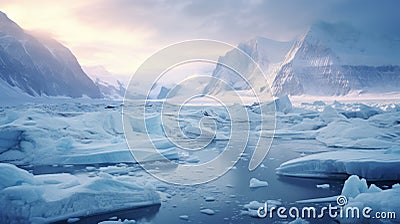 Arctic Glacier: Stunning Ice View With Mountains And Post-apocalyptic Backdrop Stock Photo