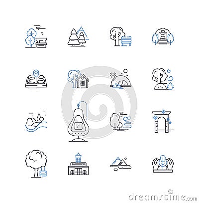 Arctic glaciers line icons collection. Ice, Snow, Permafrost, Tundra, Melting, Glaciation, Climate vector and linear Vector Illustration