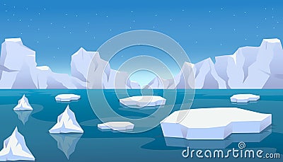 arctic ice landscape with a broken icebergs and floating ice on the sea. global warming effect Vector Illustration