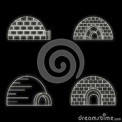 Arctic igloo icon set vector neon Stock Photo