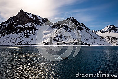 Arctic landscape with beautiful lighting in Svalbard Editorial Stock Photo