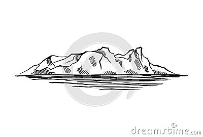 Arctic landscape. Icy mounts, Iceberg. Hand drawn illustration converted to vector Vector Illustration