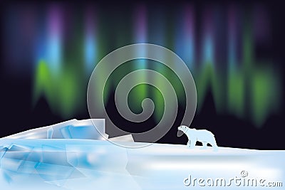 Arctic landscape with the northern lights Vector Illustration