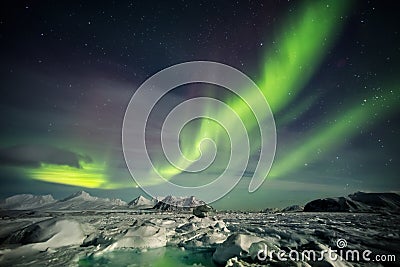 Arctic landscape at polar night - Spitsbergen, Svalbard Stock Photo