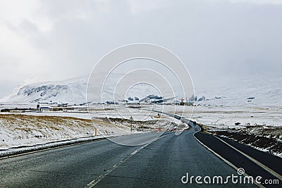 Landscapes with winding road on the island of Iceland. Stock Photo