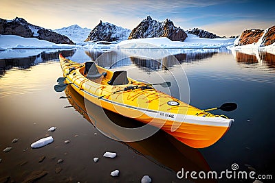 arctic nature boat for water sports winter kayaking in antarctica Stock Photo