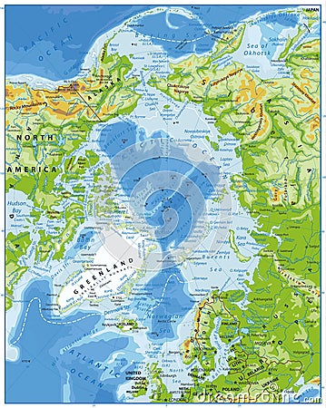 Arctic Ocean Physical Map Vector Illustration