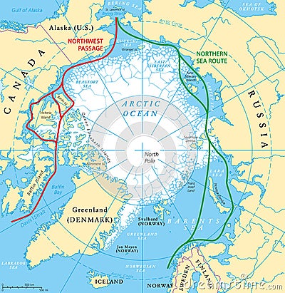 Arctic Ocean Sea Routes Map Vector Illustration