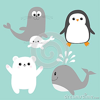 Arctic polar animal icon set. Vector Illustration