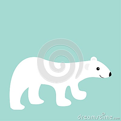 Arctic polar white bear cub. Cute cartoon baby character. Flat design. Winter blue background. . Vector Illustration